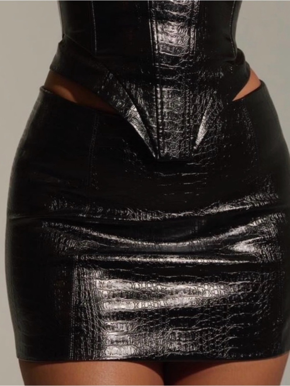naked wardrobe Black Faux-Croc Cutout Mini Skirt